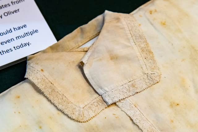 A baby or small child's shirt thought to have been worn by Oliver Cromwell at the Cromwell Museum. Photo: SWNS