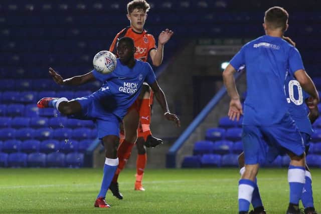 Mikkel Fosu makes it 3-0 to Posh against Luton in the FA Youth Cup. Photo: Joe Dent/theposh.com.