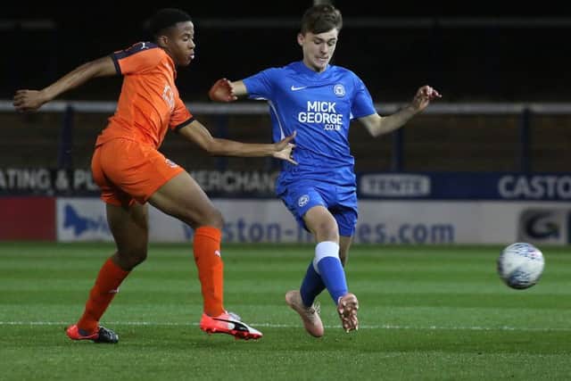 Harrison Burrows in action for Posh against Luton in the FA Youth Cup. Photo: Joe Dent/theposh.com.