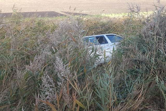 The minibus in the ditch. Photo: Kelly Stanier