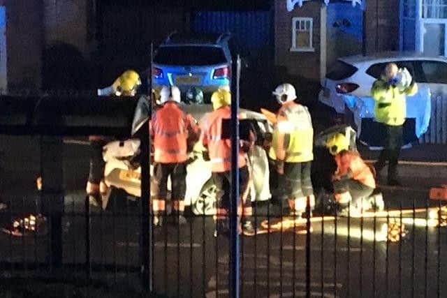 The scene of the crash in Fletton Avenue, Peterborough. Photo: John Antoine Lee