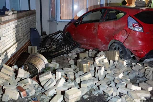 Eyewitnesses report that the car left the road and hit a garden wall