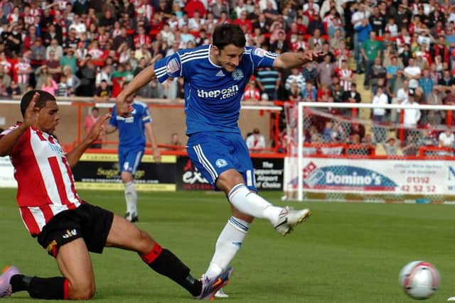 Chris Whelpdale in action for Posh on their last trip to Exeter in 2010.