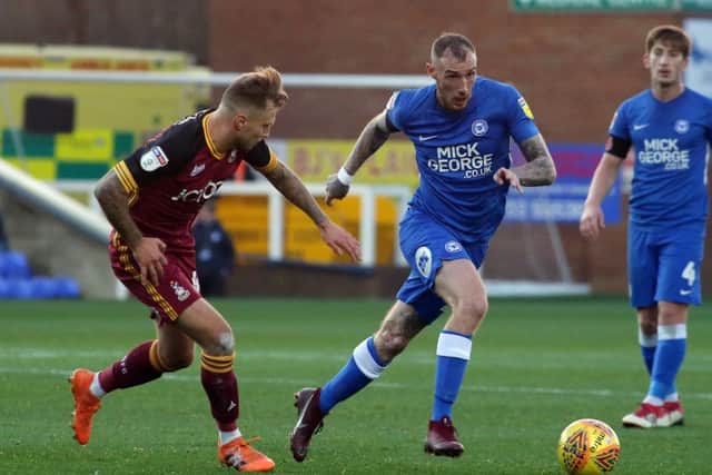 Marcus Maddison is action for Posh against Bradford City. Photo: Joe Dent/theposh.com.