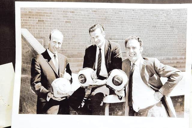 Jim Iley (left) with former Posh players Billy Hails (centre) and Jim Walker.