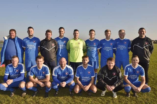 Whittlesey Athletic before their 3-3 draw with Long Sutton in the Peterborough Premier League, back row, left to right, John Careless, Lewis Cook, Ricky Hailstone, Kyle Sansom, Jordan Lea, Harry Jenkins, Ollie Long, Jack Carter, Kev Gilbert, front, Lee Colbert, Aaron Dunmore, Dave Kilby, Dan Redhead, Simon Flanz, Jamie Darlow. Photo: David Lowndes.
