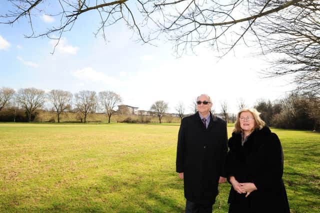 Cllr John Holdich and Cllr Lynne Ayres at the site of the proposed new university campus in Bishopss Road