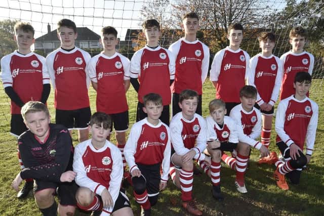 Pictured is the Oundle Town Under 14 team before their 2-2 draw with Peterborough Northern Star. From the left they are, back, Seth Barker, Jamie Aubury, Will Seymour, True Holmes, Harry Benstead, Joe Deegan, Will Whitwell, Leo MacKenzie, front,  Harry Mason, Connor Francis, Jamie Dexter, Adam Taylor, Christian Scott, Cole Coakley and Sam Taylor.