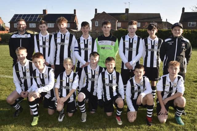Northern Star Under 14s are pictured before their 2-2 draw with Oundle. From the left are, back, George Denyer, Sam Johnson, Jayden Holman, Lewis Sharpe, Hayden Brown, Willian Creasey, Jamie McCallister, Phil Morris, front, Alfie Rayment, Jack Clare, Martin Sidlovskis, Alfie Howarth, Luke Morris, Enkeled Bokqiu and Dominic Ciarla-Baldwin.