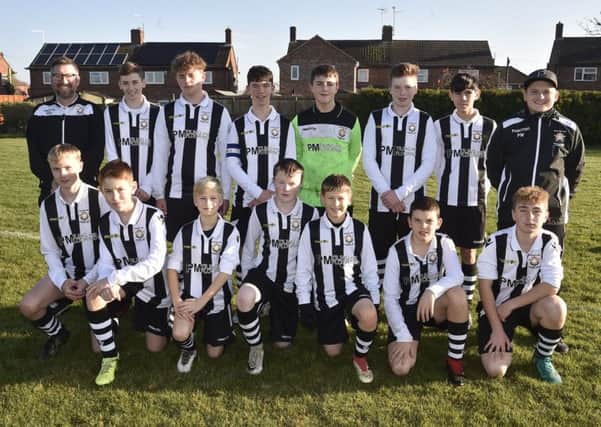 Northern Star Under 14s are pictured before their 2-2 draw with Oundle. From the left are, back, George Denyer, Sam Johnson, Jayden Holman, Lewis Sharpe, Hayden Brown, Willian Creasey, Jamie McCallister, Phil Morris, front,  Alfie Rayment, Jack Clare, Martin Sidlovskis, Alfie Howarth, Luke Morris, Enkeled Bokqiu and Dominic Ciarla-Baldwin.