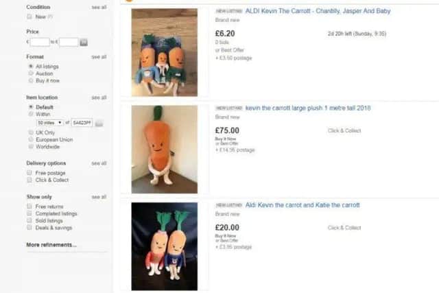 A 3ft-tall limited edition Kevin the Carrot soft toy is being sold on eBay for Â£75