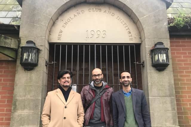 Abdul Aziz, Gee Sinha and Shaz Nawaz outside the New England Club and Institute