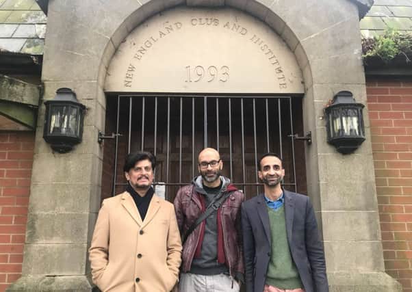 Abdul Aziz, Gee Sinha and Shaz Nawaz outside the New England Club and Institute