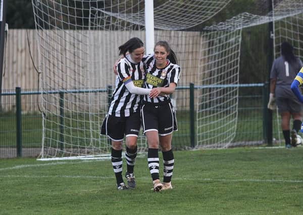 Vicky Gallagher (left) after completing her hat-trick.