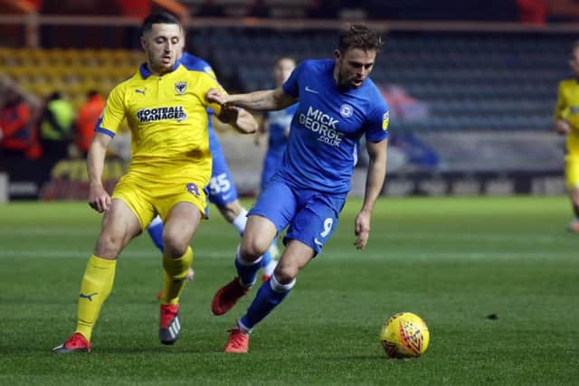 Matt Godden in action for Posh against Wimbledon. Photo: Joe Dent/theposh.com.