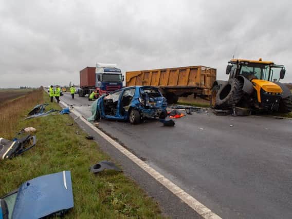 The scene of the crash on the A141 this afternoon - Photo: Terry Harris