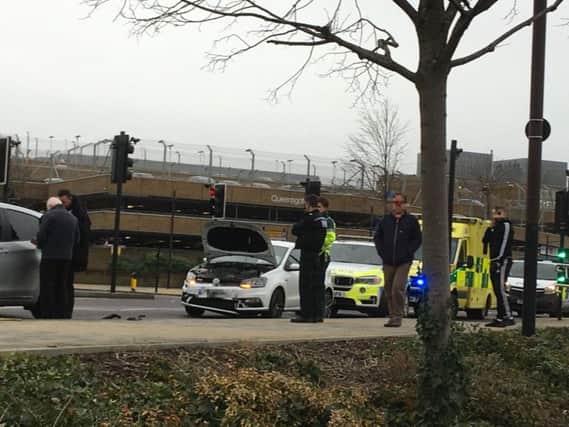 The scene of the crash in Peterborough city centre