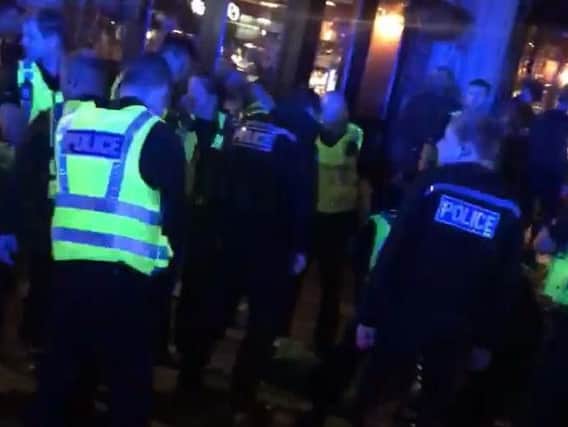 Police in attendance at the College Arms in Broadway, Peterborough, last night
