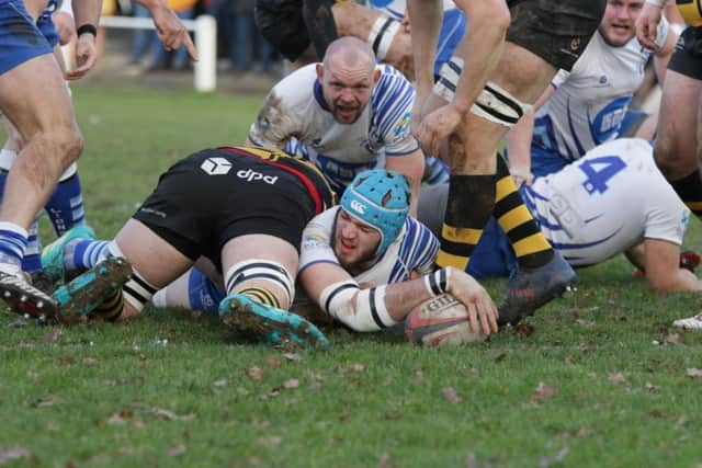 Tom Lewis scores the first Lions try. Picture: Mick Sutterby