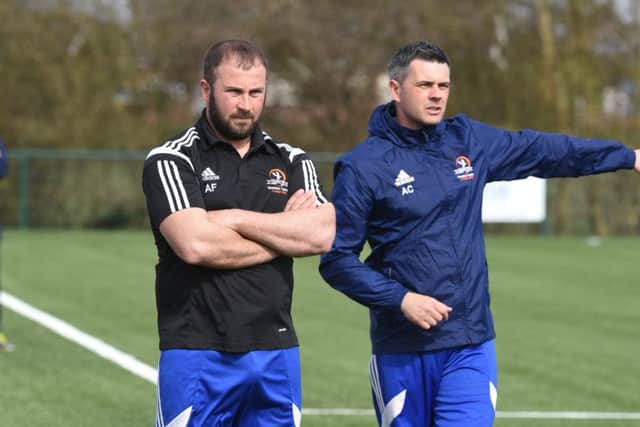 Yaxley manager Andy Furnell (left).