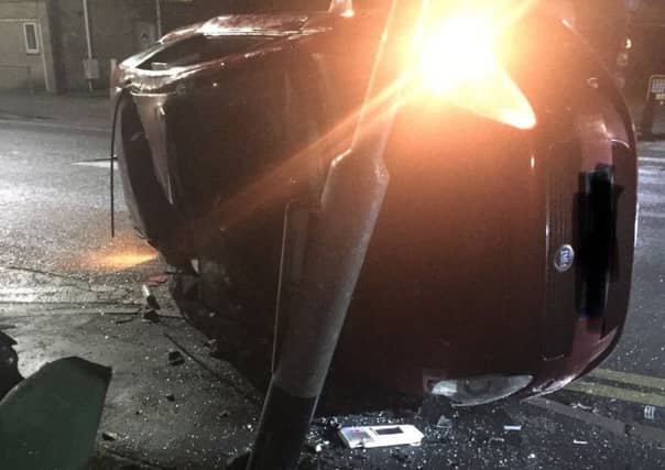 Photo of the car hitting the lamppost from BCH Road Policing Unit