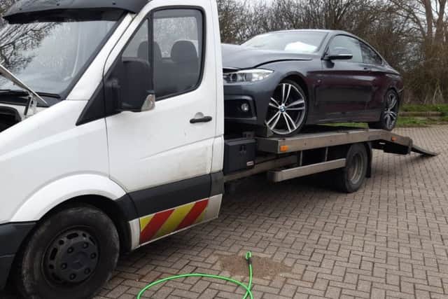 An overweight vehicle stopped on the A1(M) near Peterborough. Vehicle immobilized using the green cable lock until a bigger recovery truck arrived