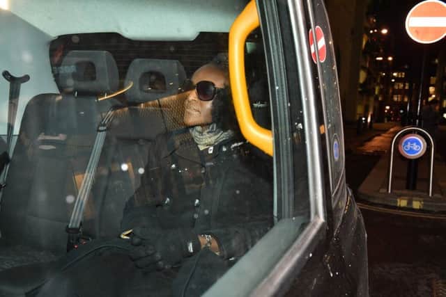 Fiona Onasanya in a taxi leaving the Old Bailey after the jury found her guilty of perverting the course of justice