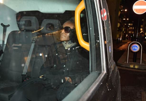 Fiona Onasanya in a taxi leaving the Old Bailey after the jury found her guilty of perverting the course of justice