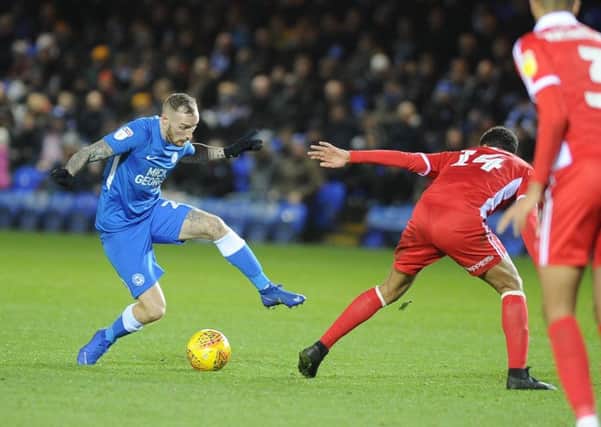 Marcus Maddison on the ball for Posh against Scunthorpe. Photo: David Lowndes.