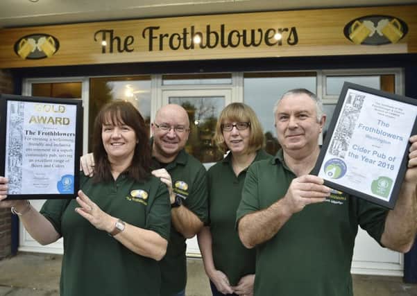 Louise Lawrence, John Lawrence, Debbie Williams and Steve Williams at The  Frothblowers, Werrington, the new Peterborough Camra branch Pub of the Year.
