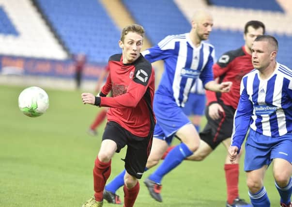 Tommy Randall in action for Netherton United against Moulton Harrox in the PFA Senior Cup Final last season.