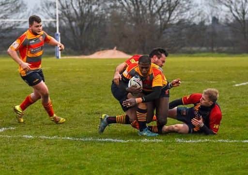 Mooki Tshepo-Olebile on the attack for Borough against Old Northamptonians. Picture: James DiGiorno