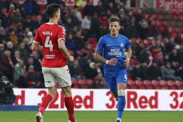 New Peterborough United signing Ben White on his debut against Middlesbrough. Picture: Joe Dent