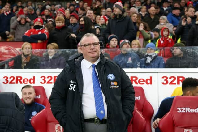 Posh boss Steve Evans watches the FA Cup defeat at Middlesbrough. Photo: Joe Dent/theposh.com.
