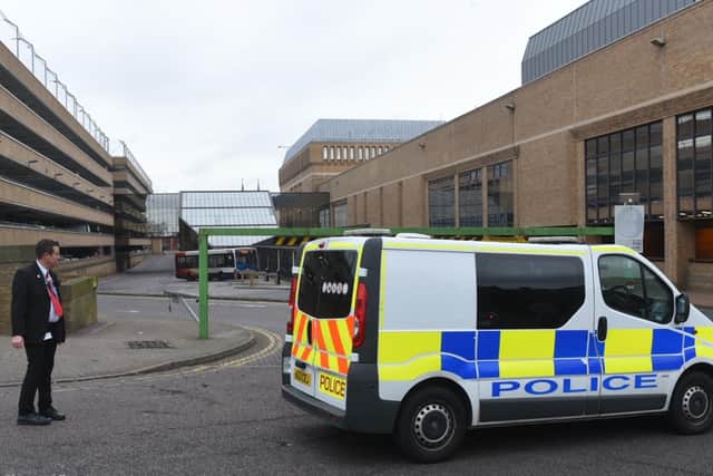 Police setting up the cordon at Peterborough Bus Station