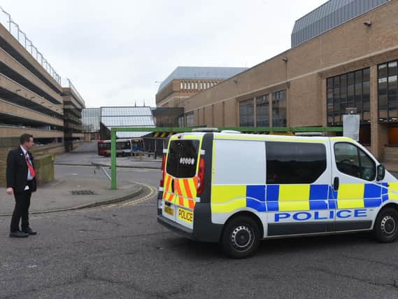 Police setting up the cordon at Peterborough Bus Station