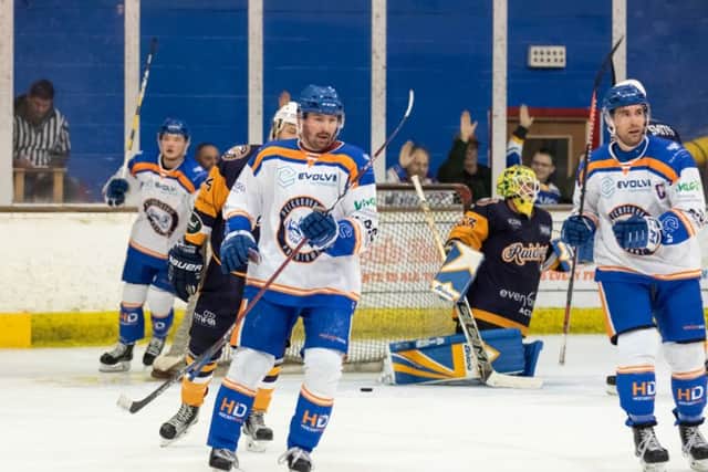 Ales Padelek celebrates scoring one of his hat-trick of goals. Picture: Tom Scott