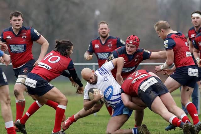 Action from the Lions v Hull Ionians game. Shaquille Meyers is the Lions player in possession. Picture: Mick Sutterby