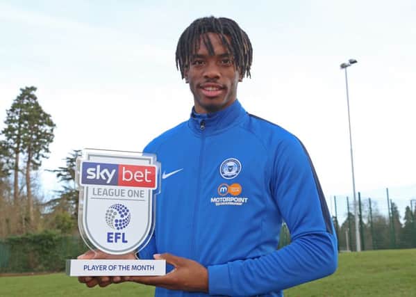 Ivan Toney with his player of the month prize. Picture: Joe Dent