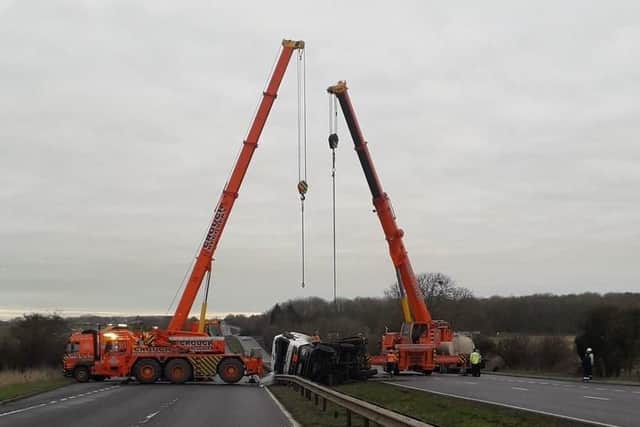 Recovery is underway with both carriageways closed. Photo: Highways England