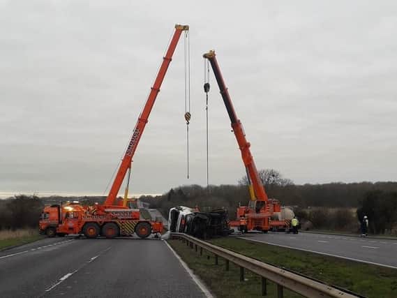 Recovery is underway with both carriageways closed. Photo: Highways England