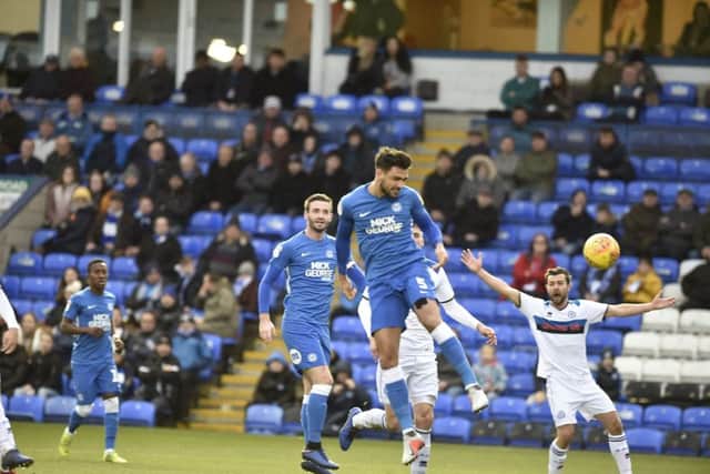Posh centre-back Ryan Tafazolli missed this great chance to score against Rochdale. Photo: David Lowndes.