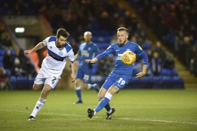 Posh substitute George Cooper in action for Posh against Rochdale. Photo: David Lowndes.