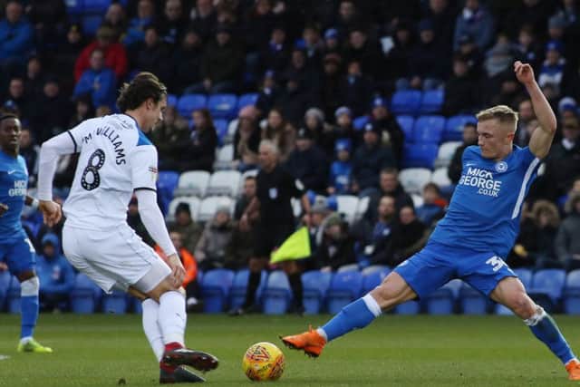 Posh debutant Kyle Dempsey stretches for the ball during the 2-1 win over Rochdale. Photo: Joe Dent/theposh.com.