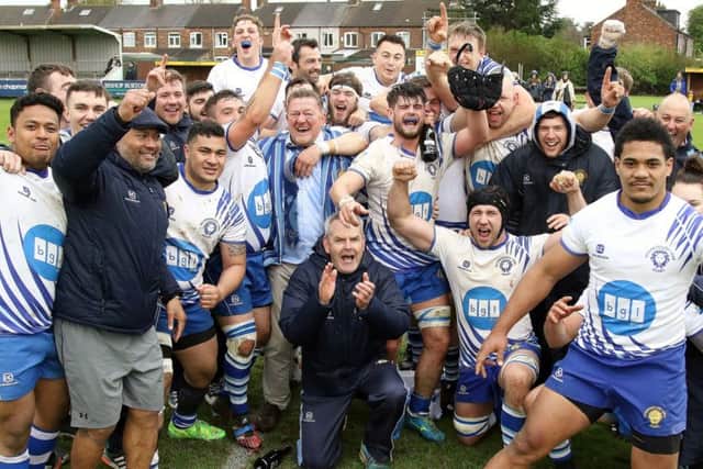 Peterborough Lions celebrate winning promotion to the National League.