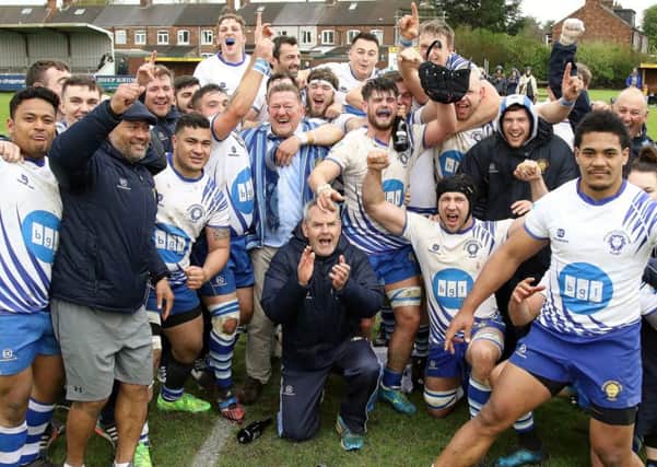 Peterborough Lions celebrate winning promotion to the National League.