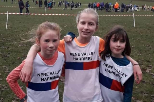 Champions. Nene Valley Harriers Under 11 girls team of Alexandra Braid, Evie Hemmings and Ruby Wright.