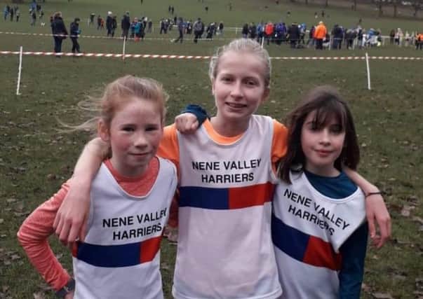 Champions.  Nene Valley Harriers Under 11 girls team of Alexandra Braid, Evie Hemmings and Ruby Wright.
