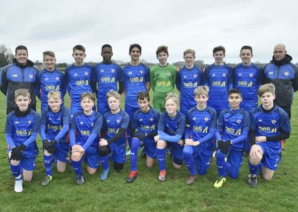 Pictured is the Yaxley Under 14 team before their 5-1 win over Glinton & Northborough Amber. They are from the left,  back, Ian Laughton, Adrijan Lutoli, Tyler Winters, Kaylum Timberlake, Jamie Hall, Christopher Brazil, Daniel Irving, Morgan Hossack, Louis Rodriguez, Terry Glasgow, front, Max Hill, Jayden Kazimierow, Connor Sanderson, George Dhanushan, Will Kirby, Francis Buckle, Liam Unalkat and Finn Bryant.