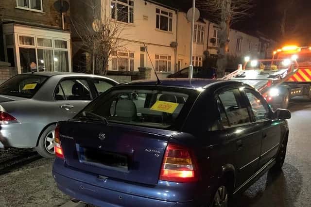 Foreign registered vehicle stopped besides the Mitsubishi. This one has no VED and the driver has a provisional licence/no insurance